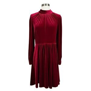 Calvin Klein Velvet Long Sleeve Mini A-Line Mock Neck Cocktail Dress Red Size 10